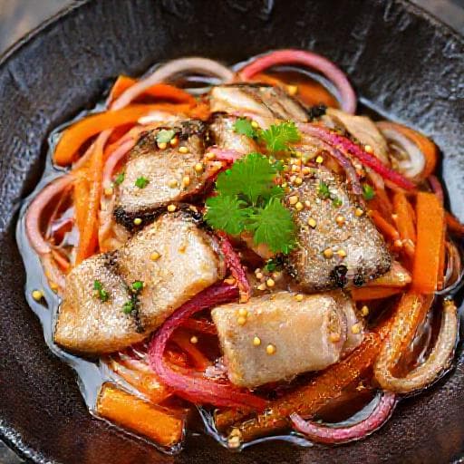 Селёдка по-корейски с кунжутом и имбирем