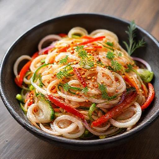 Хе из кальмаров с овощами и острым маслом