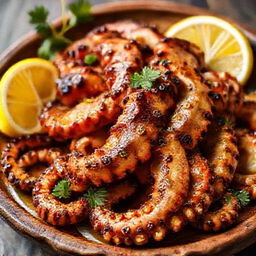 Классический осьминог на гриле с лимоном и оливковым маслом