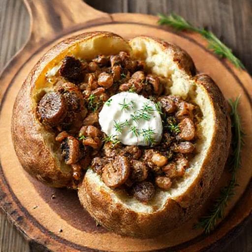 Классический печёный картофель с грибами и сметаной