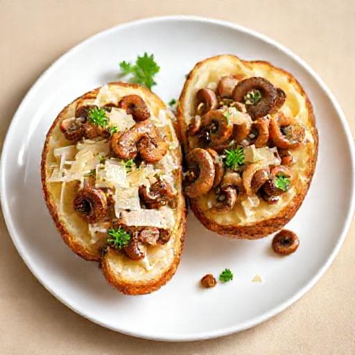 Быстрый печёный картофель с грибами и сыром