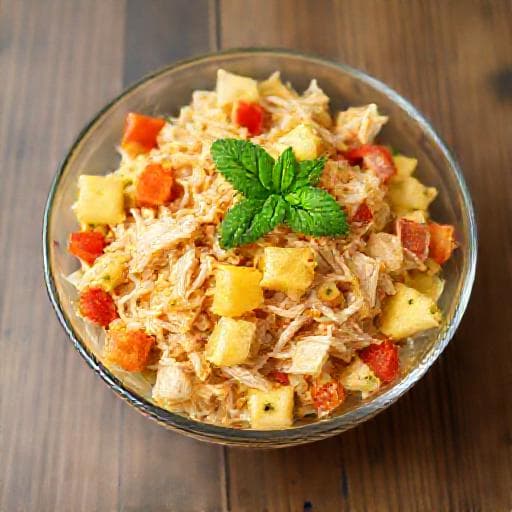 Kanasalaatti currymajoneesilla ja ananaksella