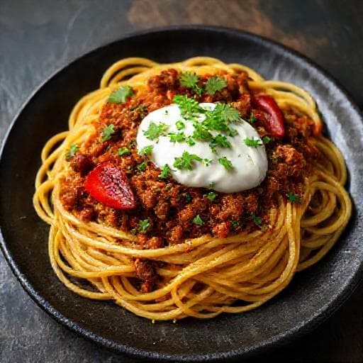 Turkkilainen pasta jauhelihalla ja jogurtilla yrttisellä twistillä