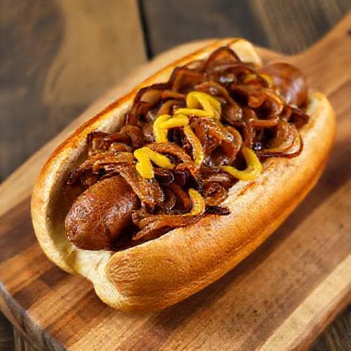 Erikois Hot Dog Paahdetulla Sipulilla ja Sinapilla
