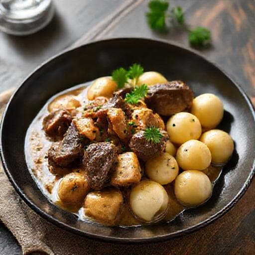 Poronkäristys kermakastikkeella ja perunagnoccheilla