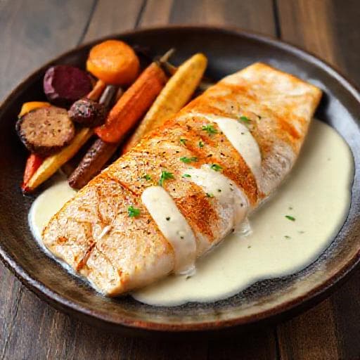 Kuha Beurre Blanc -kastikkeella ja Paahdetuilla Juureksilla