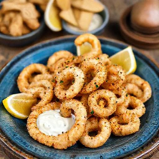 Kreikkalaiset friteeratut kalmarit (Kalamarakia Tiganita)