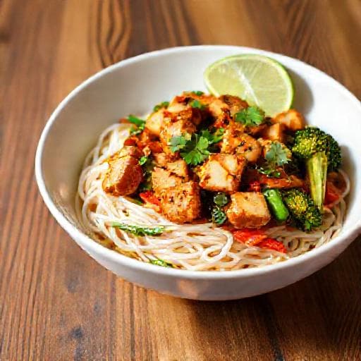 Tofu Teriyaki Vihanneksilla ja Riisinuudeleilla