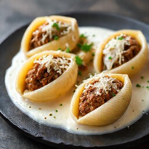 Conchiglionit jauhelihatäytteellä ja Ricotta-kastikkeella