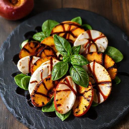 Caprese-salaatti grillatuilla persikoilla