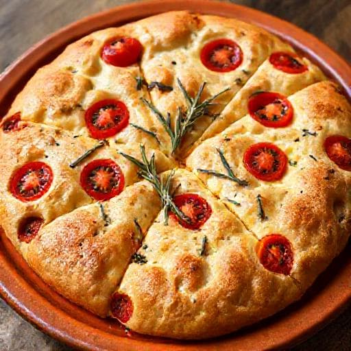Focaccia rosmariinilla ja kirsikkatomaateilla
