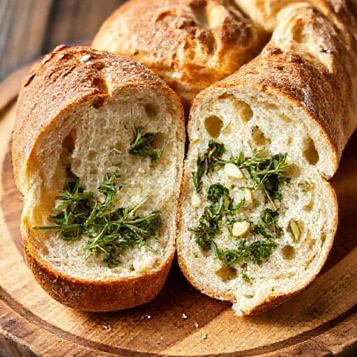 Ciabatta täytettynä yrteillä ja valkosipulilla