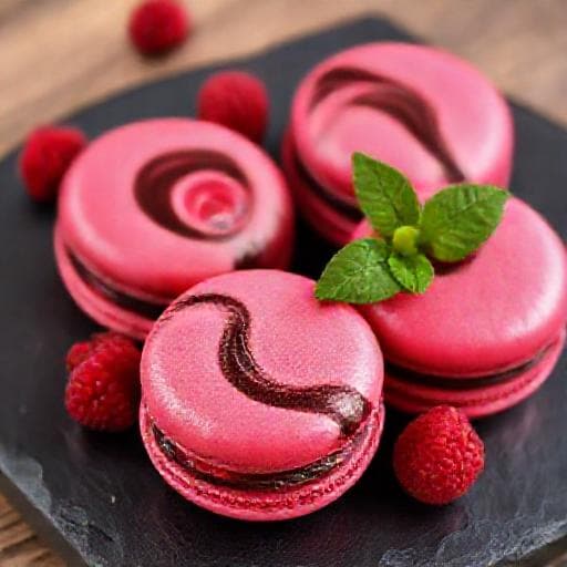 Macaron-leivokset suklaa-vadelmatäytteellä