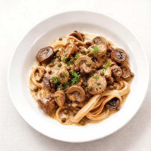 Naudanliha-stroganov sienillä ja kapriksilla