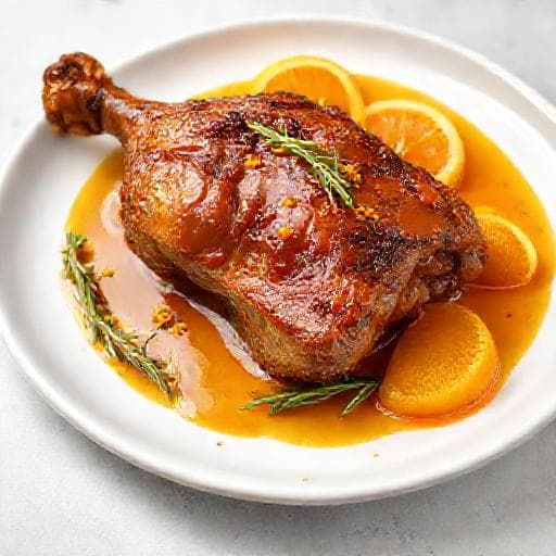 Confit-ankanreisi appelsiini-rosmariinikastikkeella