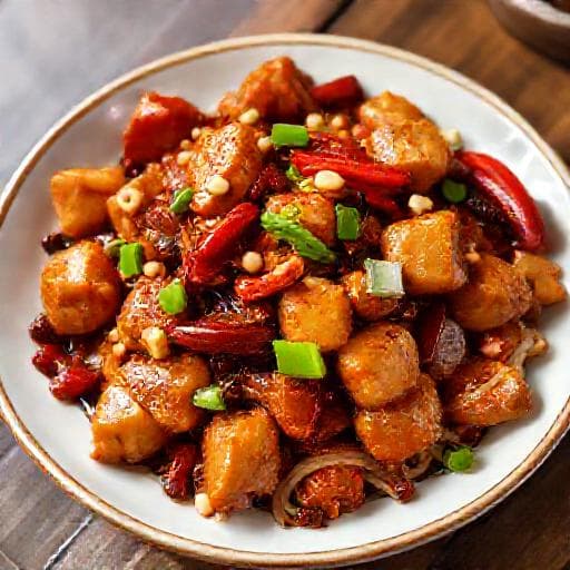 Sichuanilainen Kung Pao -kana (mausteisempi)