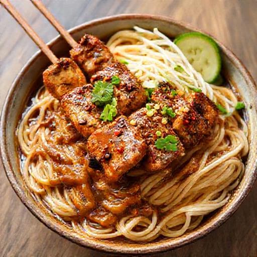 Satay-kana nuudeleilla (Indonesialainen tyyli)