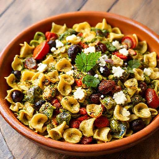 Mediterrane Pastasalade met Pesto en Geroosterde Groenten