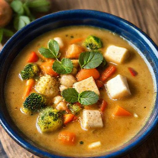 Pindasoep met Groenten en Tofu