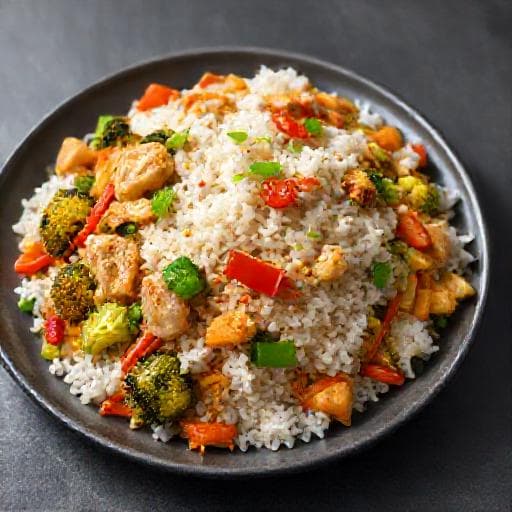 Nasi Moksi Meti met Kip en Groenten (Vegetarisch Optie)