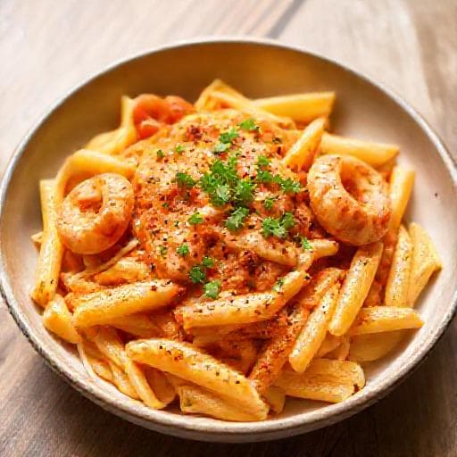 Snelle Pasta met Scampi in Tomatenroomsaus