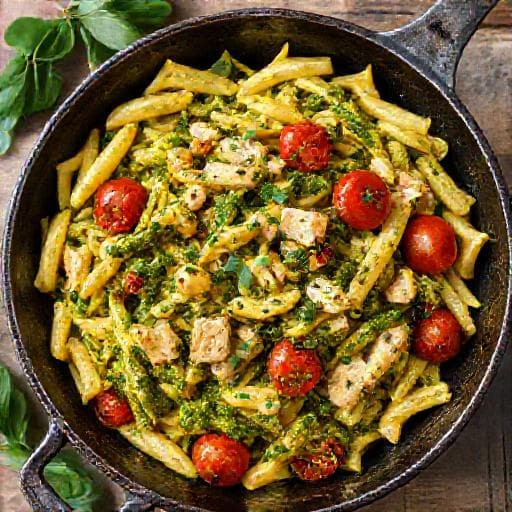 Snelle Pasta Pesto met Kip uit de Pan