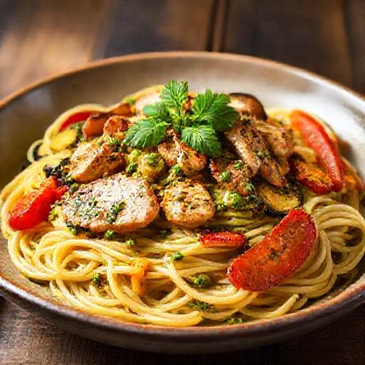 Pasta Pesto met Kip en Geroosterde Groenten (Regionale Twist)