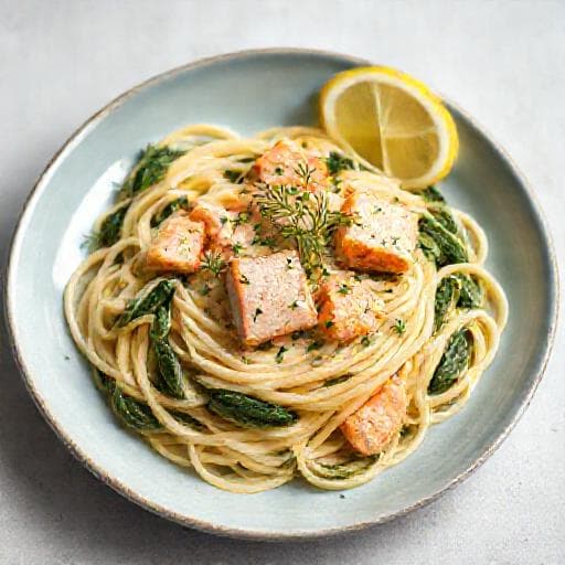Pasta met Zalm, Spinazie en Dille-Citroenroomsaus