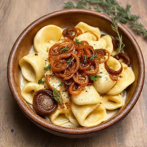 Tortellini met Roomsaus en Gekarameliseerde Ui