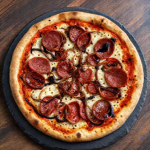 Pizza Salami met Gekarameliseerde Ui en Balsamico