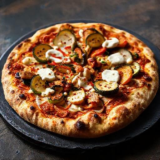 Pizza Shoarma met Harissa en Gegrilde Groenten