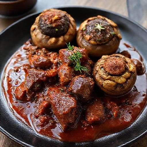 Boeuf Bourguignon met Gevulde Champignons