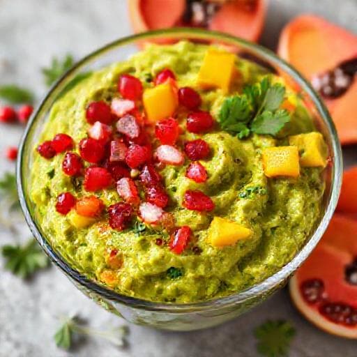 Guacamole met Granaatappel en Mango