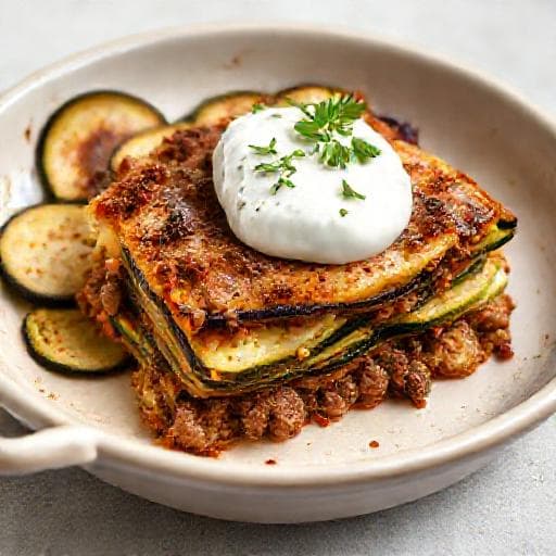 Moussaka met Courgette en Kruidenyoghurt