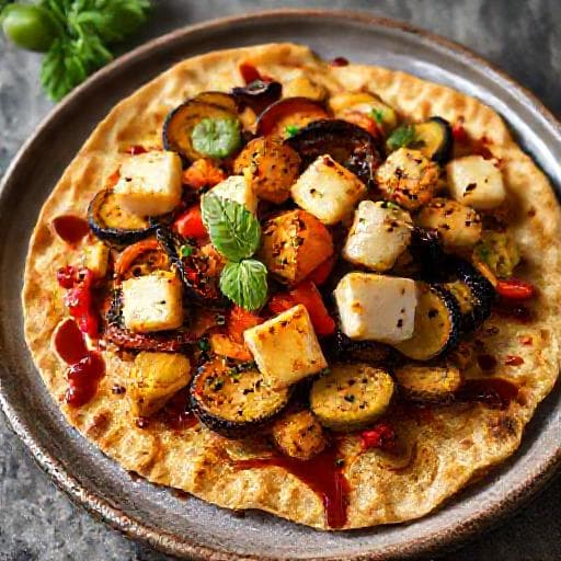 Lahmacun met Gegrilde Groenten en Halloumi