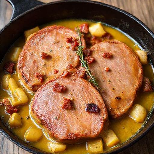 Hamlappen in Mosterdsaus met Appel en Spek