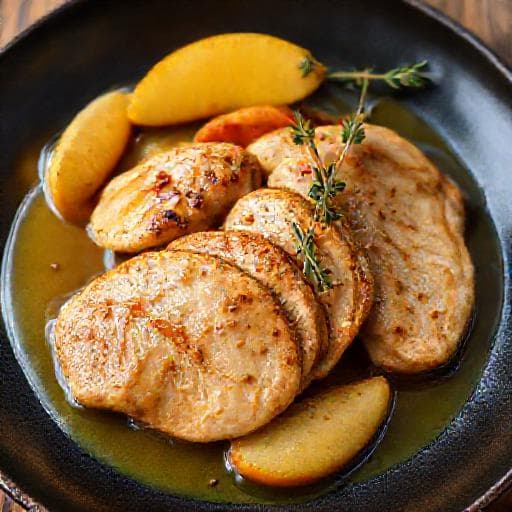 Kip in Honing-Mosterdsaus met Gebakken Appel