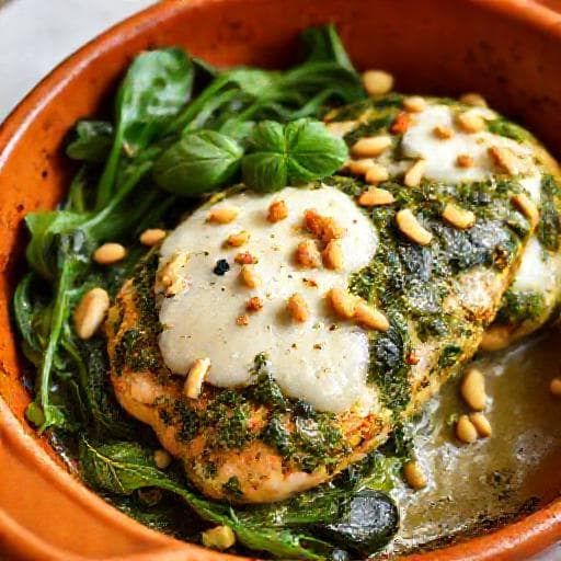 Kip Pesto met Spinazie en Pijnboompitten
