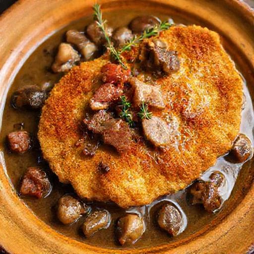 Schnitzel 'Försterin' met Champignons en Spek