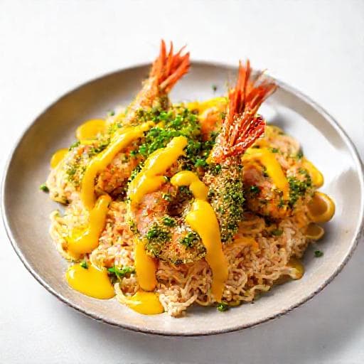 Tôm chiên cốm sốt chanh dây