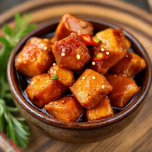 Đậu hũ chiên sả ớt rim mặn ngọt