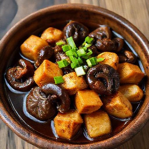 Đậu hũ kho nấm đông cô