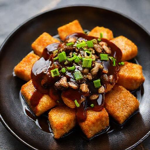 Đậu hũ non chiên giòn xốt nấm hương