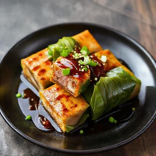 Đậu hũ cuốn lá lốt nướng sốt Teriyaki