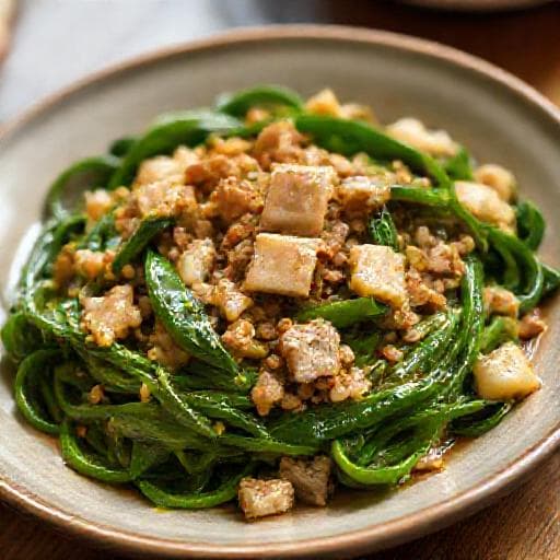 Rau muống xào chao thịt bằm